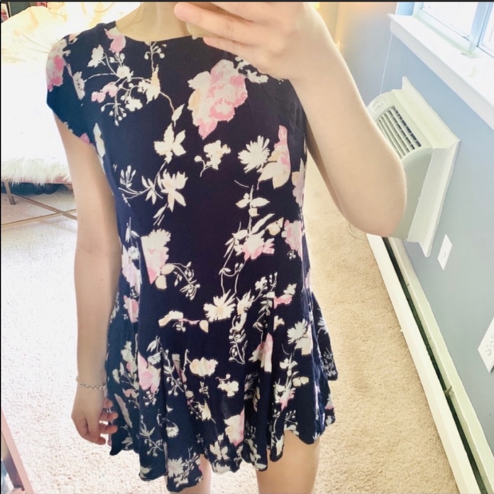 UO cooperative blue floral ruffle peplum dress